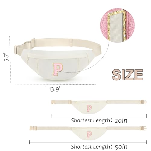 Image of MAXTOP Birthday Gifts for Women Men,Personalized Initial Letter Patch Fanny Pack Crossbody Bag with 3-Zipper Christmas Gift Trendy Stuff for Daughter Sister Her,Beige P