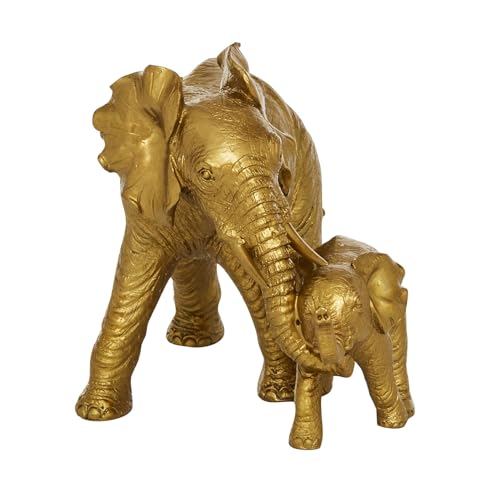 Estatua Decorativa Elefante Polystone Dorado 6 x 10 x 7 pulg
