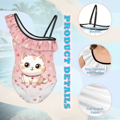 Swimsuits for Girls 3-14 Years Summer 1-Shouler Ruffle Bathing Suit Beach Kids One Piece Swimming Suits3