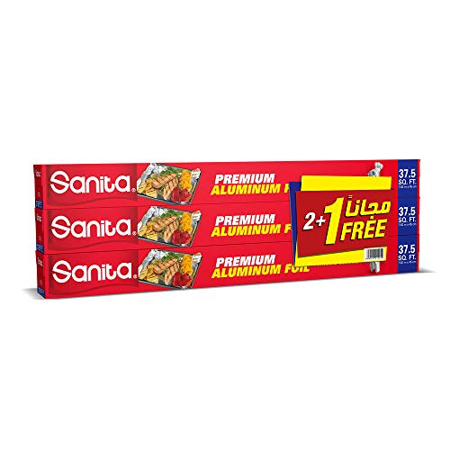 Sanita Aluminum Foil 37.5 Sqft , Silver, Pack of 2+1 45cm X 7.52Meters