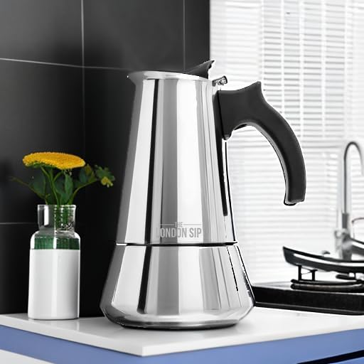 London Sip Stainless Steel Stovetop Espresso Maker Moka Pot Italian Coffee Percolator, Silver, 3 Espresso Cups