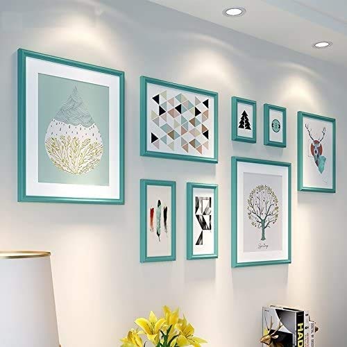 FPM Hängende Fotoanzeige. Fotorahmen Moderne Gartenwände Cyan Grüne Holzrahmen Wohnzimmer Wände 8 Stück / 187x81cm – Bild 4