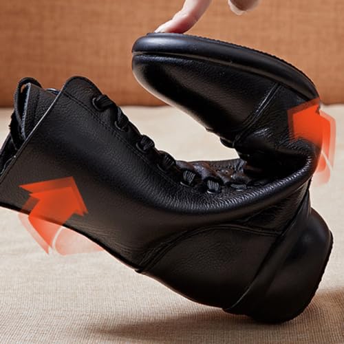 Amtopiyo Women's Genuine Leather Jazz Dancing Ankle Boots Split Sole Lace-Up & Side Zipper Dance Shoes3