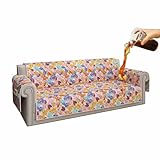 ALIECOM 100% Waterproof Couch Cover for 3 Cushion Couch Sofa Pet Friendly Sofa Covers Washable Printed Non Slip Furniture Protector Slipcovers with Pockets for Dogs (Large, Tropical Leaf)