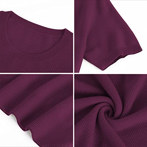 Greenmount Women's Cashmere Merino Wool Crew Neck Jacquard T-Shirt Pullover Short Sleeve Tee Purple #TOP4