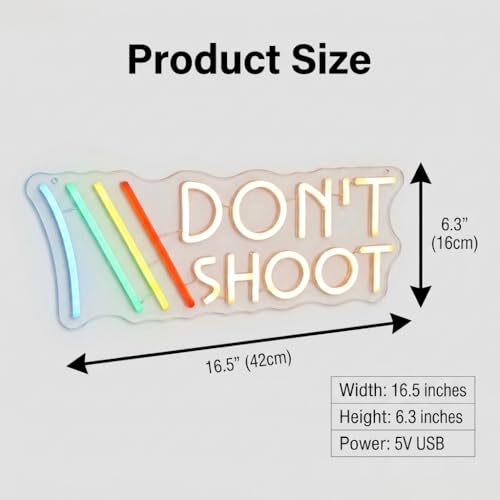 Image of ARC inchDon't Shoot inch Neon Sign for Game Room - Funny Peace Meme LED Light, Rainbow Gradient Wall Decor for Streamer Setup, Dorm, Man Cave, Geeky Gift (16.5 inchx6.3 inch)