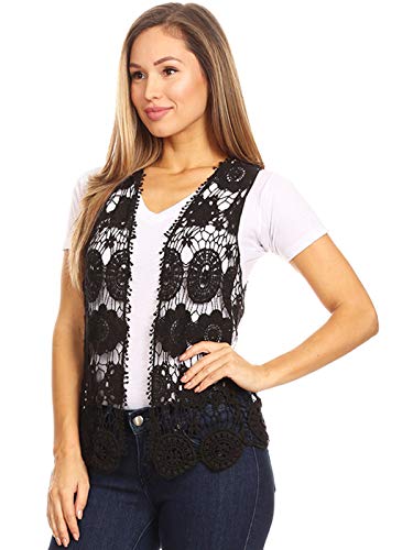 Anna-Kaci Lace Front Open Sleeveless Top Cardigan Crochet Vest Cover up Summer Beachwear4