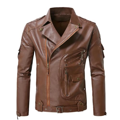 Veste cuir synthétique homme style rétro européen blouson motard multipoches