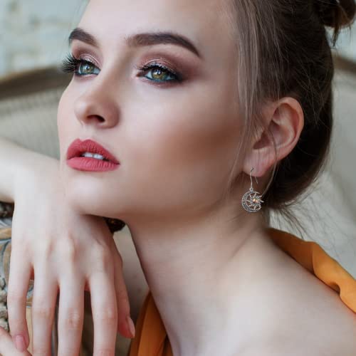 Nfuseu Sun And Moon Earrings For Women Teen Girls 925 Sterling Silver Witch Jewelry Crescent Half Moon Dangle Ear Ring Boho Sunburst Filigree Vintage Oxidized Abalone Unique Gifts #TOP4