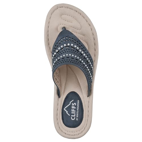 Image of CLIFFS BY WHITE MOUNTAIN Women's Comate Rhinestoned Mini Wedge Flip Flop Sandal