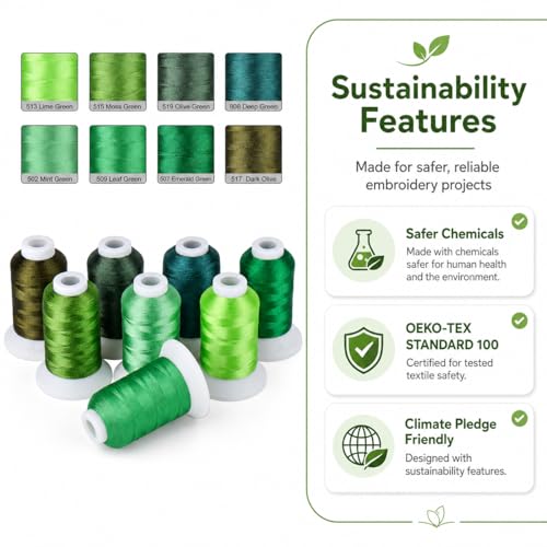 Image of Simthread 8 Shades 550Yds Each 40WT Polyester Embroidery Thread Green Set | 8-shade green set with 550Yds each offers smooth 40WT polyester thread for home and commercial embroidery machines.