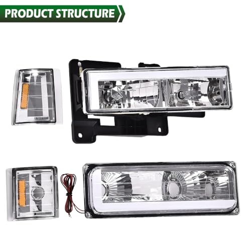 Image of GRAND ORANGE LED DRL Headlight Assembly Compatible with GMC C1500 K1500 Yukon 1994-1999, Fit GMC C1500 C2500 K1500 K2500 Suburban 1994-1999 5977460 GM2801104 5977737 Left & Right Headlamps