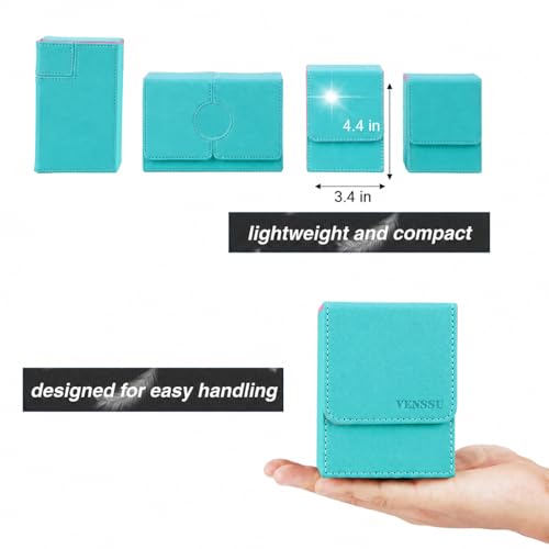Image of Venssu MTG Deck Box for Commander Display,Card Deck Box Fits 100 Double Sleeved Cards,TCG with 2 Dividers and 1 Toploader (Turquoise and Pink)