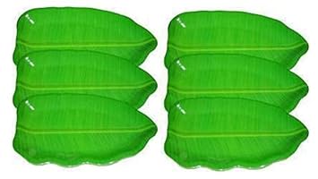 Traditional Banana Leaf Shape Melamine Plats | Leaf Shape Plate Green (26 cm Length) (6 Plates)
