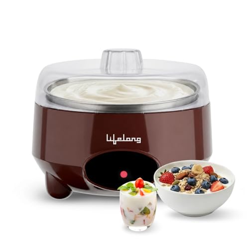 Lifelong Automatic Yogurt & Curd Maker Machine for Home | Auto Temperature Regulation | Electric Probiotic Yogurt Maker for Kitchen (1 L) | Thick Crea