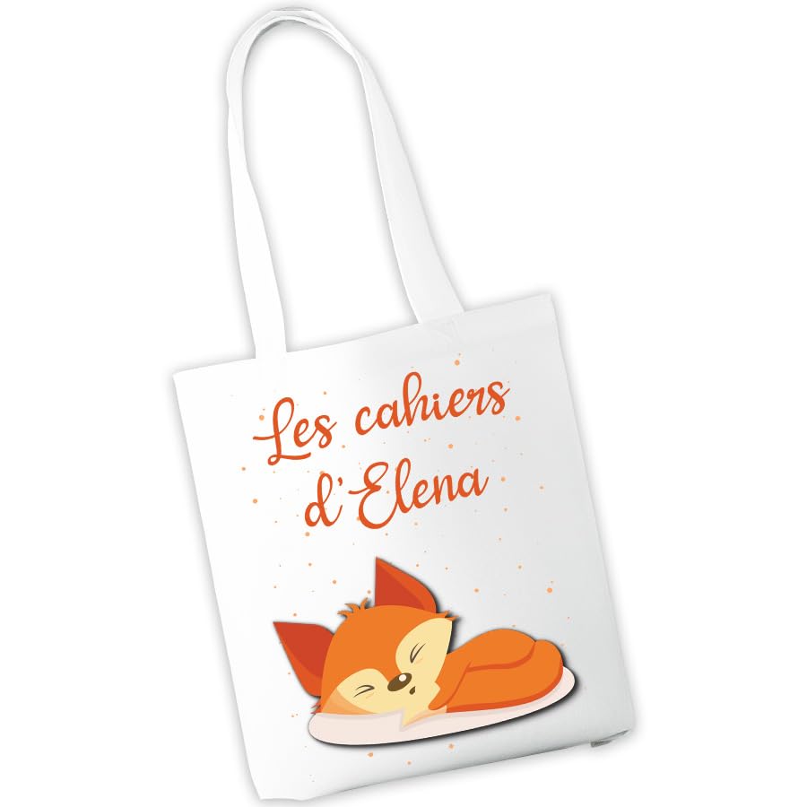 Sac à cahiers personnalisé - Sac de transport pour cahiers et livres d'école ou de bibliothèque - Prénom et motif au choix - Cadeau rentrée scolaire, maternelle, crèche, école (Renard)