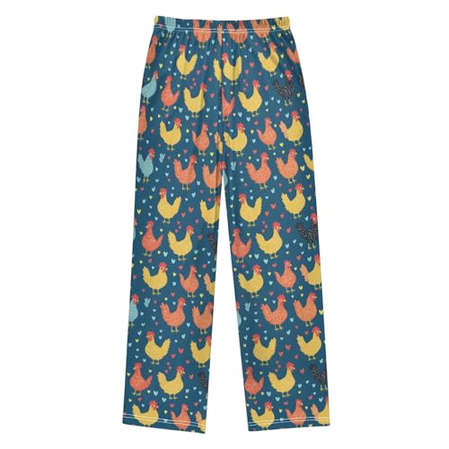 Chicken Heart Pattern Pajama Pants Lounge Sleep Pants Elastic Waist Long Pajama Bottoms with Pockets for 6-14 Years2