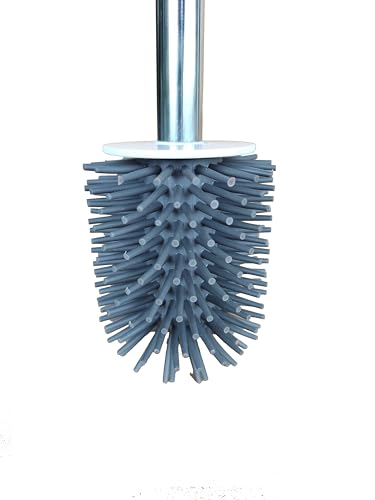 Image of Floor Standing Toilet Brush and Holder Set Stainless Steel Toilet Bowl Brush Handle and TPE Brush Head Modern Compact Storage Organizer Scrubber for Toilet (Black)
