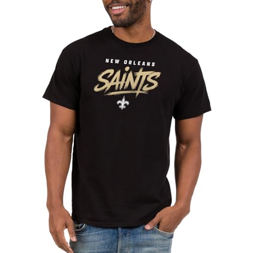 Junk Food NFL - New Orleans Saints - Wild Brush - Officially Licensed Adult Short Sleeve Fan Tee for Men and Women Black
