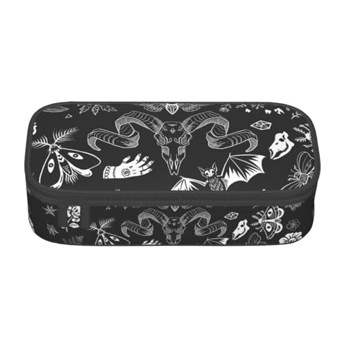 Image of Halloween Magic Elements Mystical Goat Large Pencil Case With Zipper Compartments Stationery Pencil Bag For Kids Teens Students School Supplies