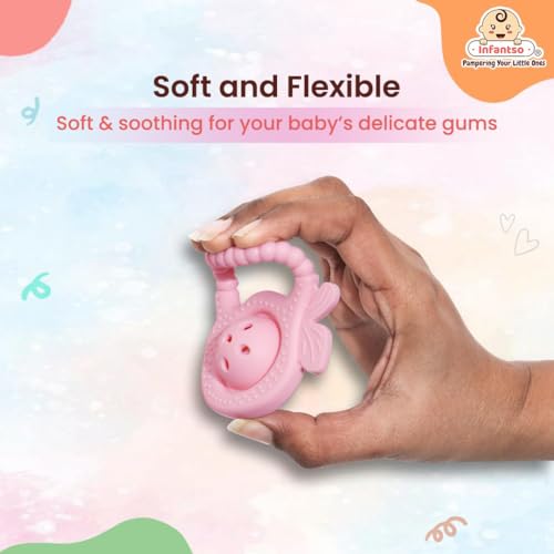 Image of Infantso Soft Rattle Silicone Teether for Baby Teething, Rattle Toy for 0-12 Months, BPA Free Silicone Soothing Baby Teether | BPA Free, Food Grade Soft & Safe Gum Relief Toy