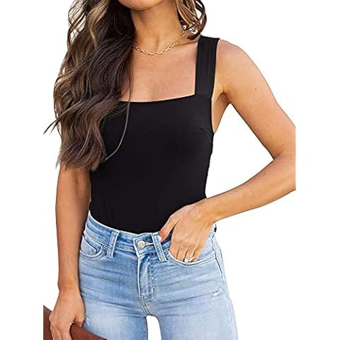 REORIA Womens Sexy Square Neck Sleeveless Tank Tops Bodysuits Tank Tops Black Medium Cover