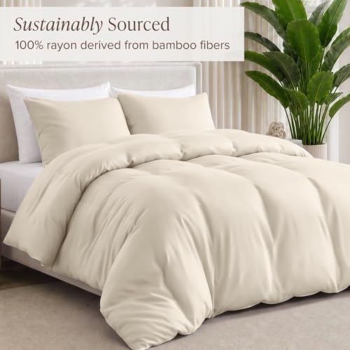 Bare Home 100% Rayon Made from Bamboo Duvet Cover Set (Cal King, Sand) by Bare Home - Used condition - Image 2