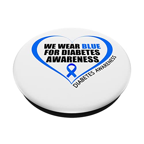 Diabetes Day T1D T2D We Wear Blue For Diabetes Awareness PopSockets Swappable PopGrip, Black - Image 2