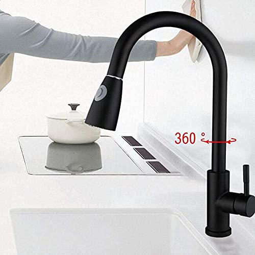 Robinet de Cuisine Noir en Acier Inoxydable avec Douchette Extractible Double Mode