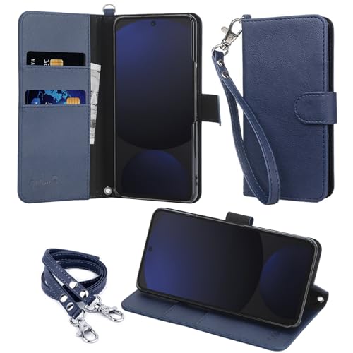 wisers Galaxy S24 FE ケース 手帳型 スマホケース 対応 (ダークブルー) (カードホルダー/スタンド機能付き) ストラップ 2種付き (ハンドストラップ/ネックストラップ) 2024年 新型