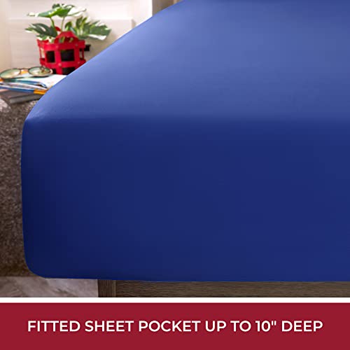 Image of Mellanni RV Short Queen Sheets - 4 PC Iconic Collection Bedding - Hotel Luxury, Extra Soft, Cooling Bed Sheets - Deep Pocket up to 10 inch (RV /Short Queen, Royal Blue)