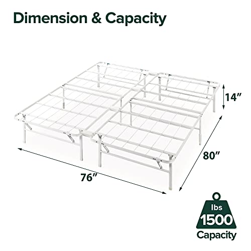 Image of Zinus SmartBase Tool-Free Assembly Mattress Foundation, 14 Inch Metal Platform Bed Frame, No Box Spring Needed, Sturdy Steel Frame, Underbed Storage, White, King