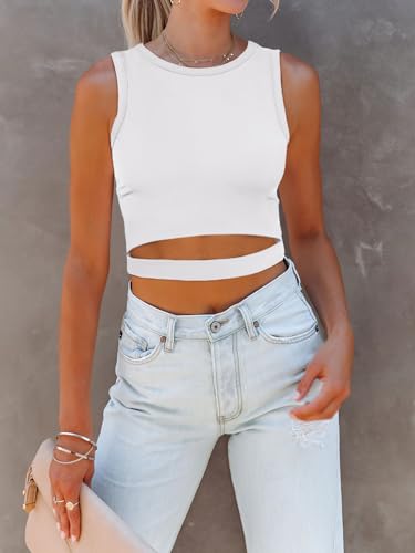 Image of ANRABESS Women Tank Tops High Neck Sleeveless Sexy Cutout Racer Back Going Out Crop Tops Shirts Summer Y2K Outfits