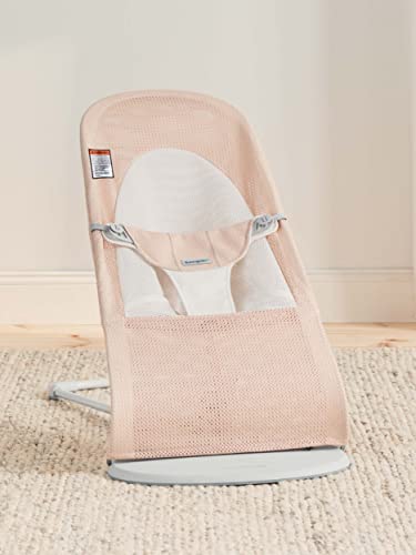 Image of BabyBjorn Bouncer Balance Soft, Light Grey Frame, Mesh, Pearly Pink /White, 2-in-1 Adjustable Baby Bouncer Seat and Toddler Chair, Newborn to Toddler (8-29 lbs), 4 Positions, Lightweight & Portable
