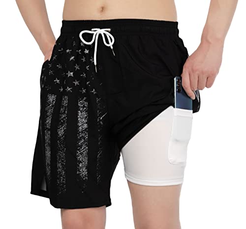 Black American Flag Shorts Men's Swim Trunks with Compression Liner Patriotic Men Swimming Trunks Bathing Suits3