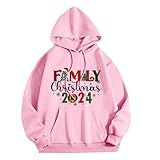 Sudadera con capucha de Navidad para mujer, de gran tamaño, con estampado de letras de Navidad, manga larga, cordón y bolsillos, casual, color liso, para otoño e invierno, 01 Rosa, S