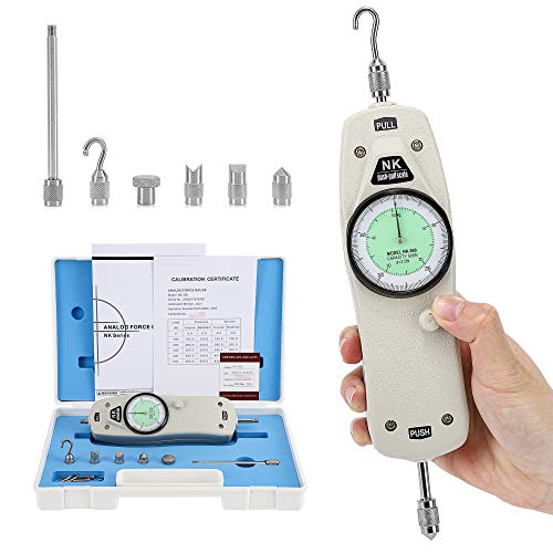 Mxmoonfree Force Gauge 500N Push Pull Gauge Mechanical Analog Force Meter with Calibration Certificate Carrying Case for Lab Tension and Compression Load Plug Force Destructive Tests (NK-500N)