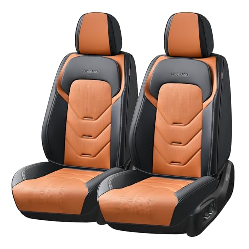 Image of Coverado Front Seat Cover, 2 PCS Leather Car Seat Covers, Black&Brown Seat Cover for Cars, Waterproof Car Seat Protector, Automotive Seat Cover, Universal Car Seat Cushion Fit for Most Sedan SUV Truck