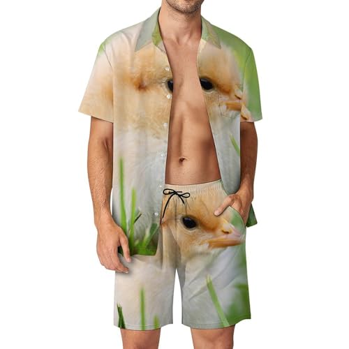 Chemise Hawaïenne Hommes Ensemble Léger 3-en-1 avec Short et Pantalon Fluide S
