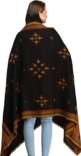 Image of Exotic India Women's Kutch Wool Shawl (SHV95--beige)