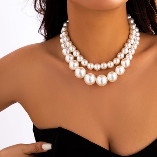 Image of Shining Diva Fashion Set of 2 Stylish Choker Pearl Necklace for Women and Girls (15965np)