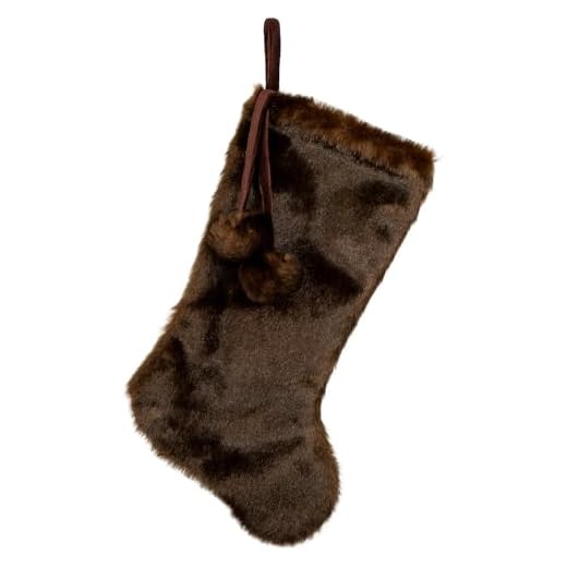 Northlight Mink Faux Fur Christmas Stocking with Pom Poms - 20.5" - Brown