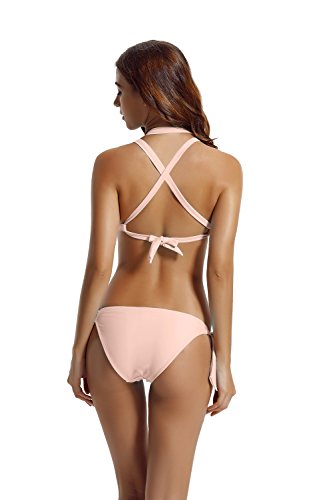 zeraca Women's 2 Piece Tie Side Bottom Triangle Bikini Set Bathing Suit (S6, Euphoria Pink)