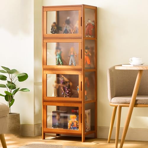 Vitrina de cristal, marco de bambú, gabinete sellado a prueba de polvo para coleccionables y almacenamiento, estantería versátil para sala de juegos, 126 x 43 x 3 cm