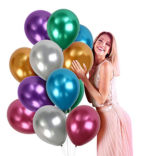 Assorted Chrome Balloons 72 Pack 12 Inch Thick Metallic Latex for Wedding Anniversary Bachelorette Bridal Shower Engagement Mardi Gras Carnival Circus Birthday and Graduation Party Supplies
