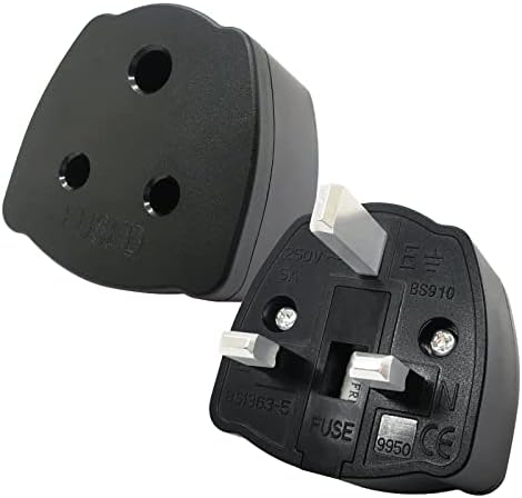 2-PACK Indian to UK Plug Adapter, 3 Pin Travel Adaptor for South Africa Pakistan and More Country Converter, Safe with 5A Fuse for Type D Appliance.