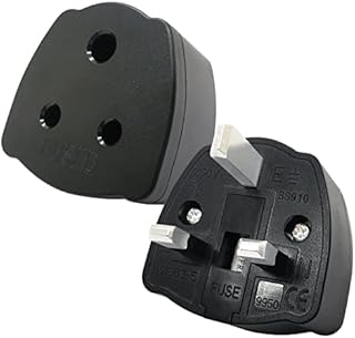 2-PACK Indian to UK Plug Adapter, 3 Pin Travel Adaptor for South Africa Pakistan and More Country Converter, Safe with 5A Fuse for Type D Appliance.