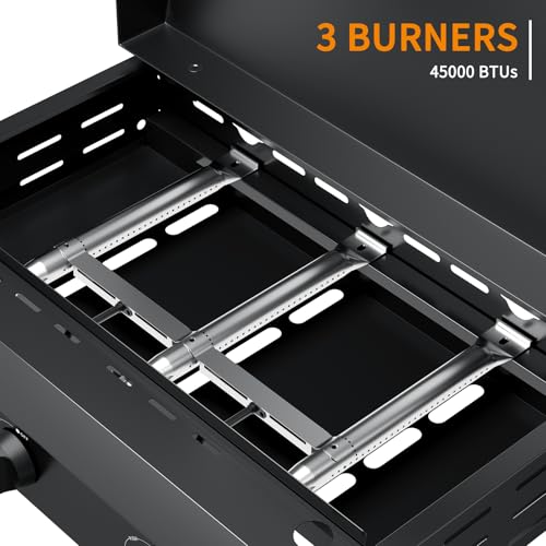 ADREAK 3 Burner BBQ Gas Griddle with Hood, 25.6 Inch Stainless Steel Portable Detachable Propane Griddle, 45,000 BTU Flat Top Barbecue Grill with Lid for Camping - Thumbnail 3