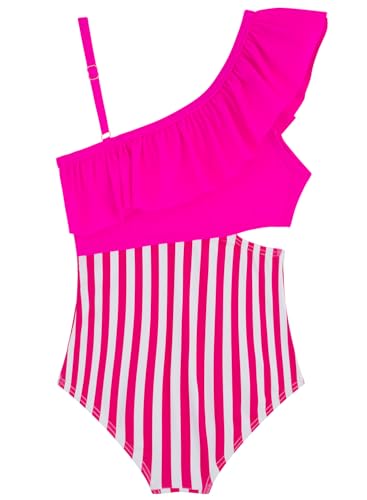 Image of Alakuoti Girls One Piece Swimsuits Cutout Ruffle Bathing Suit Quick Dry Beach Swimwear with Adjustable Strap 5-14 Years