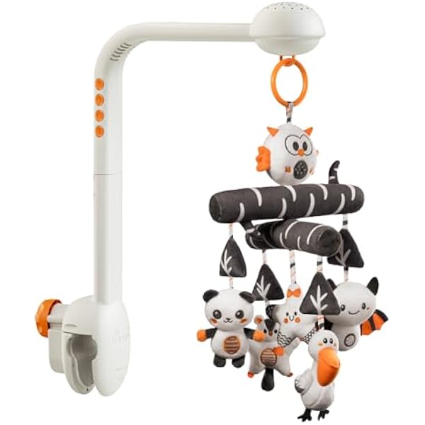 TUMAMA Baby Mobile łóżeczko dziecięce z muzyką, 3 w 1 mobilne dla dzieci do łóżka z światłem projekcyjnym, rotacja, muzyka zegar zabawki, obrotowe i wyjmowane uchwytowe akcesoria od 0 2 3 6 9 miesięcy